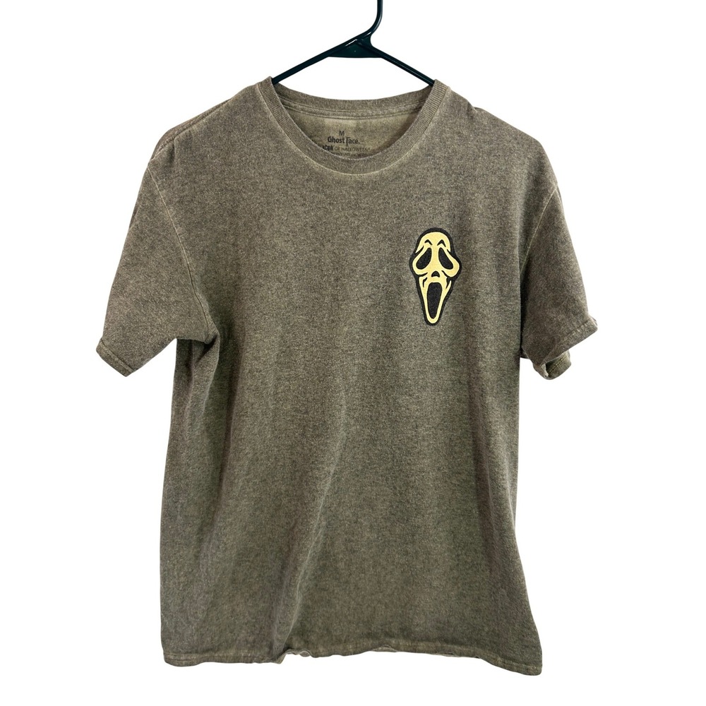 Ghost Face Graphic T-Shirt Medium Green Washed Horror Scream Mens